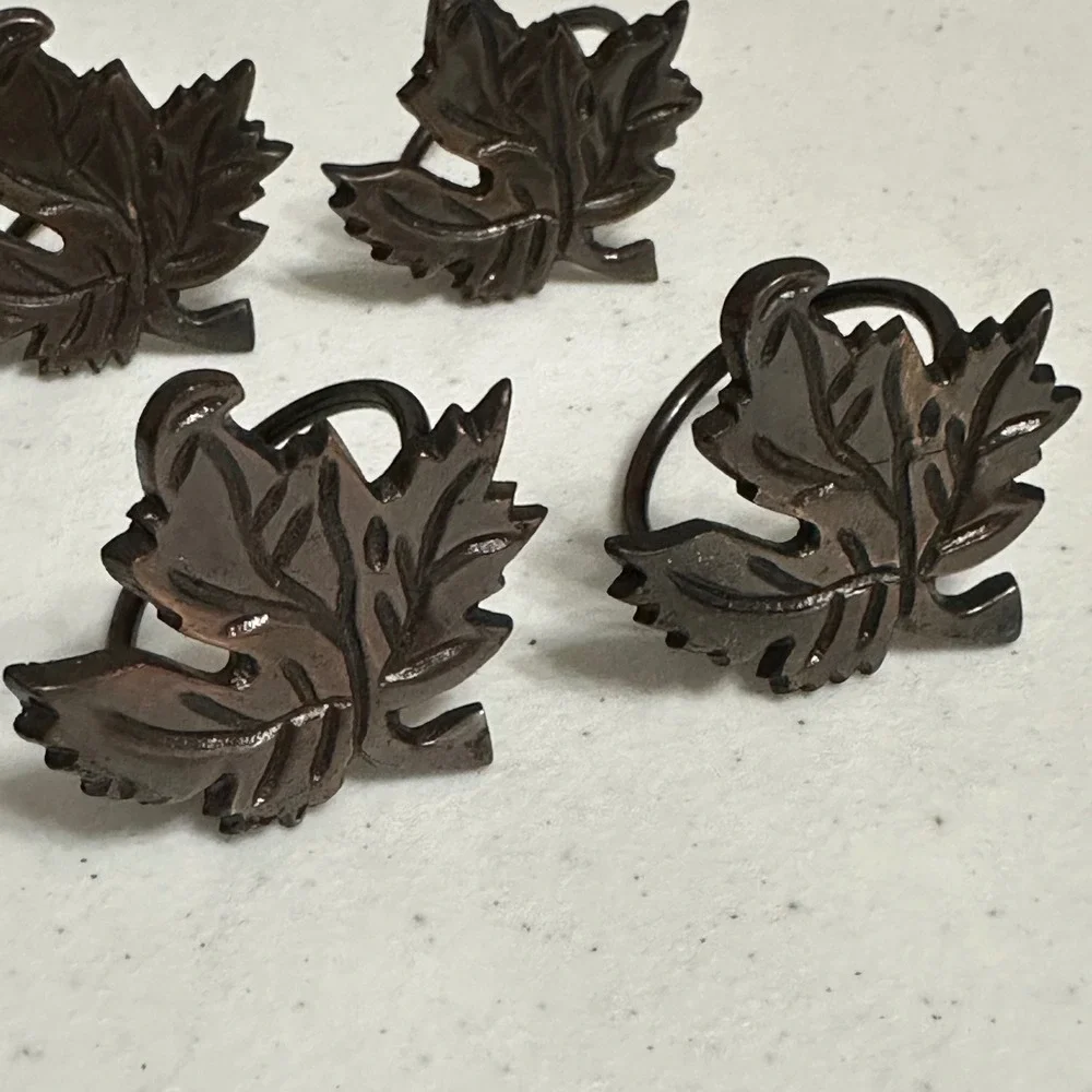 Maple Leaf Napkin Rings‎ Set of 4 Metal Autumn Fall Harvest Bronze Tone Rustic